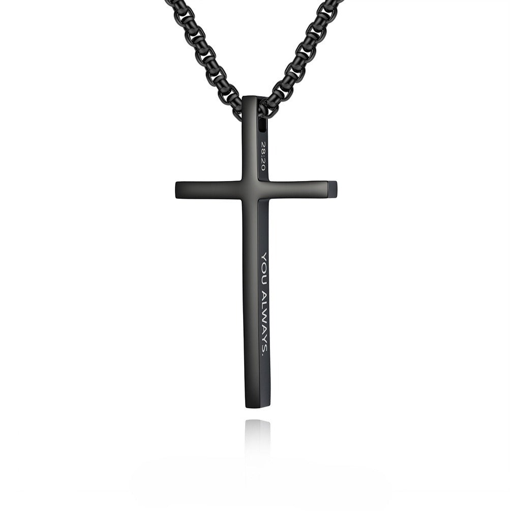 Kemstone Stainless Steel Engraved Cross Pendant Necklace for Men Minimalist Bar Chain K-PT670
