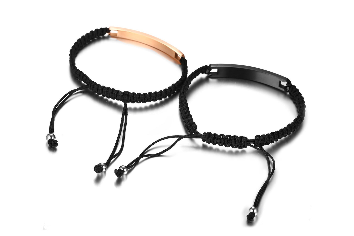 Kemstone Adjustable Couples Bracelet – Braided Rope & Stainless Steel with Zircon Accent CB-035