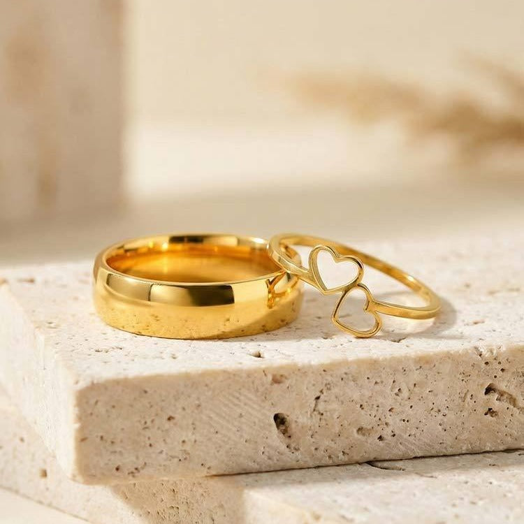 Kemstone Stainless Steel Heart-Shaped Couples Ring RC-1100