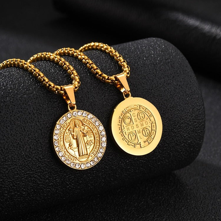 Kemstone Figure Relief Medallion Necklace for Men Stainless Steel Vintage PN-2426