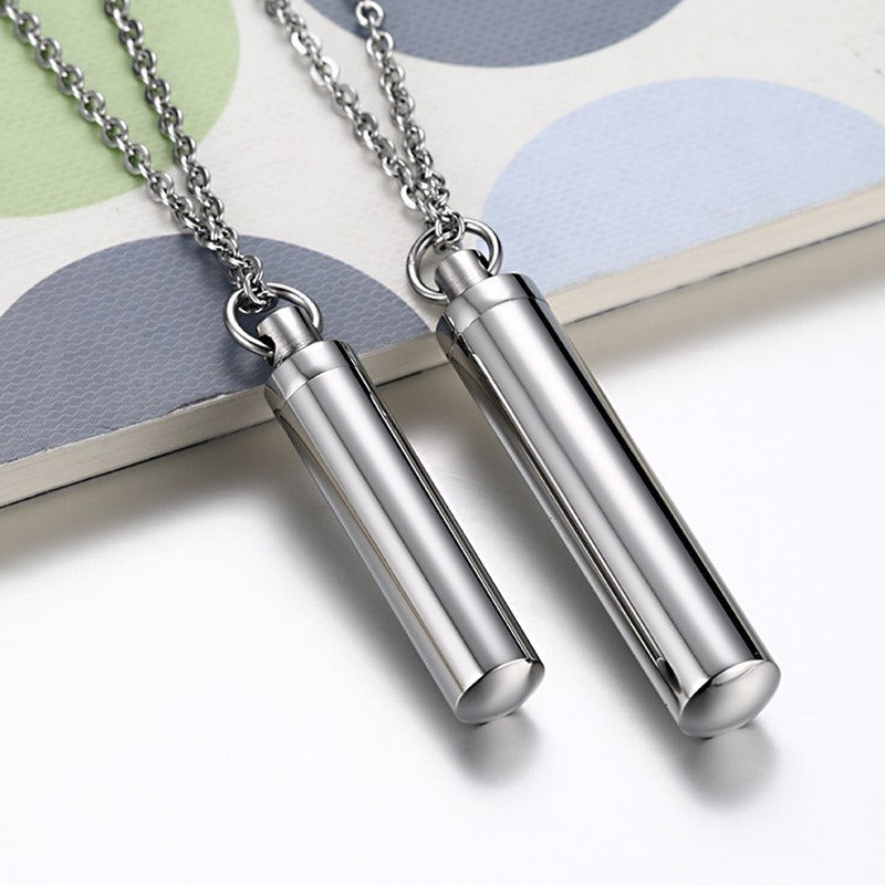 Kemstone Cylindrical Titanium Steel Perfume Pendant – Couple’s Essential Oil Necklace PN-587