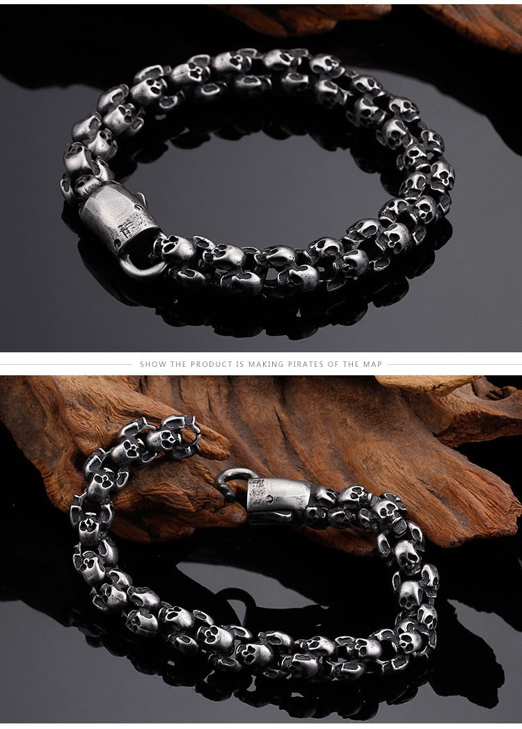 Kemstone Men’s Gold Skull Chain Bracelet – Stainless Steel Gothic Biker Jewelry KB81843-BD