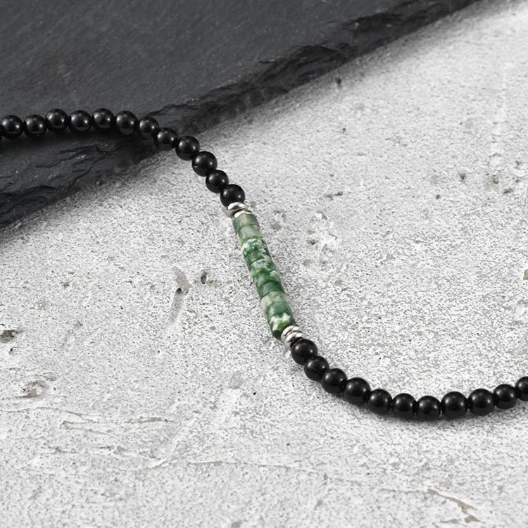 Kemstone Stone Beaded Bracelet Green Bead Adjustable Chain for Men Women BR-2925