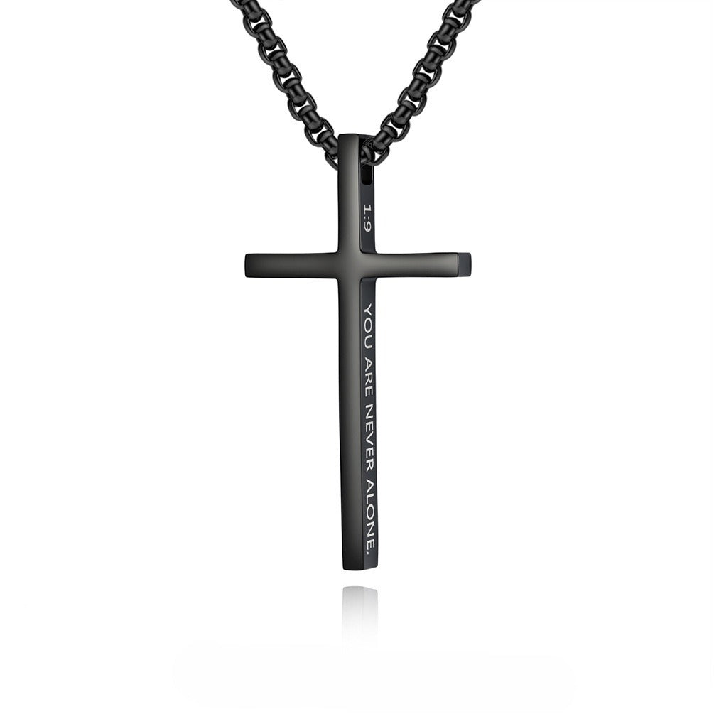 Kemstone Stainless Steel Engraved Cross Pendant Necklace for Men Minimalist Bar Chain K-PT670