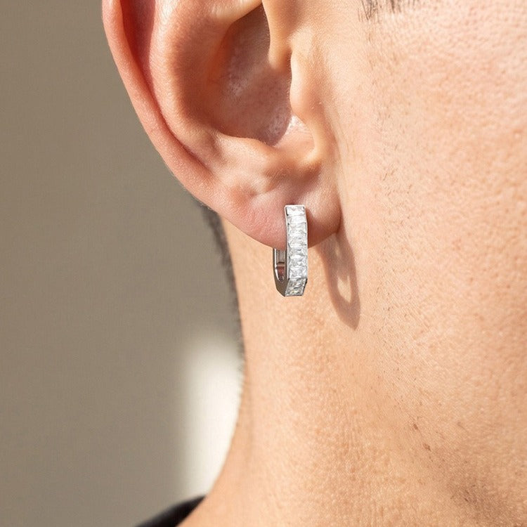 Kemstone Octagon Hoop Earrings for Men Stainless Steel Black Silver EH-802