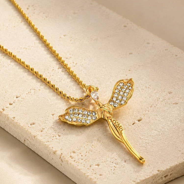 Kemston Stainless Steel Angel Wing Cross Pendant Necklace for Men Women PN-2404