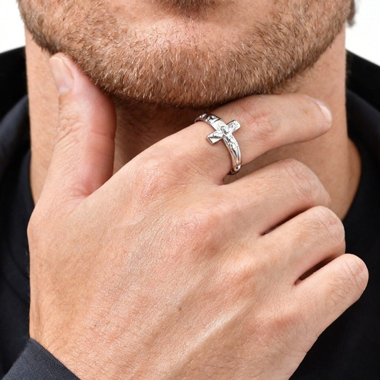 Kemstone Stainless Steel Cross Open Ring for Men Vintage RC-1073