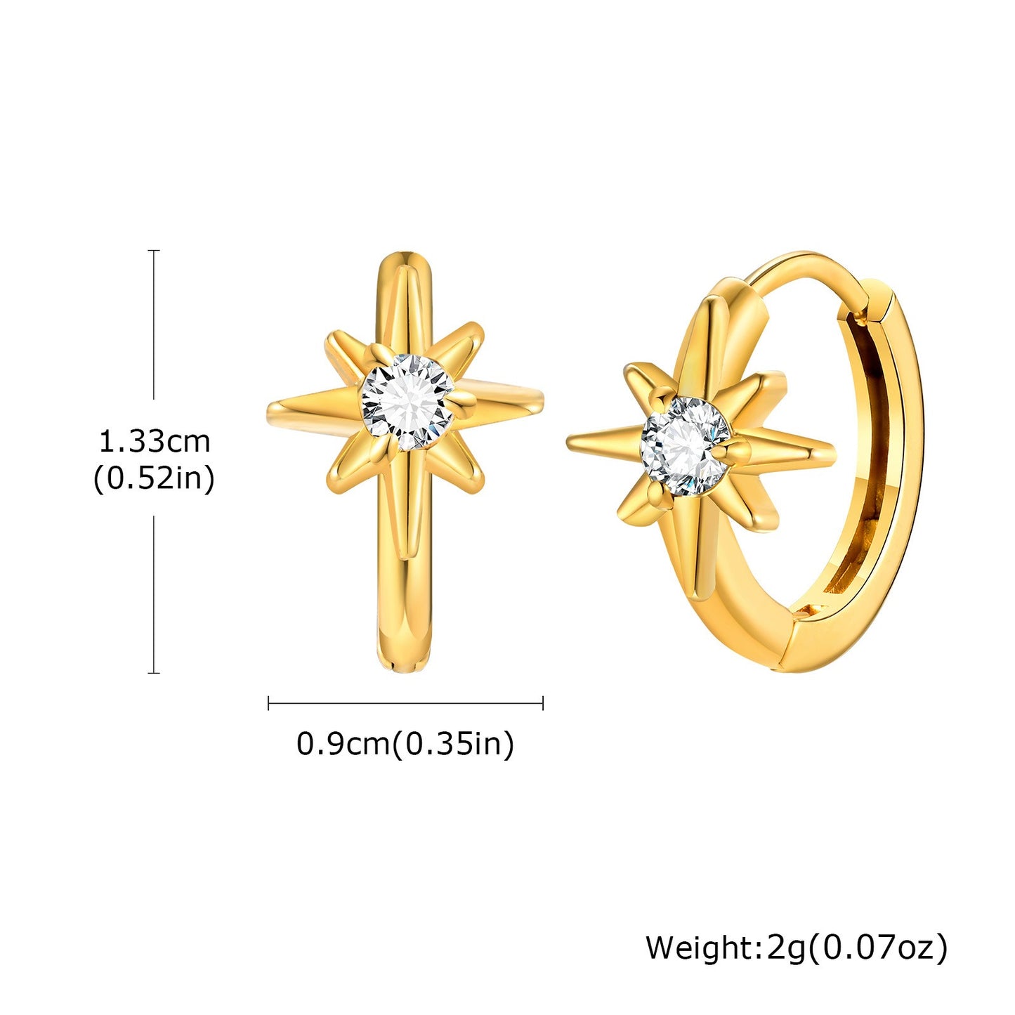 Preciosos aros de acero inoxidable dorado con circonitas: corazón, estrella, cruz y más estilos EH-722