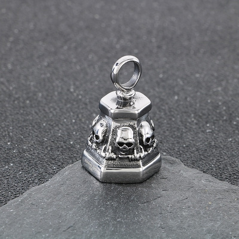 Kemstone Titanium Steel Skull Bell Pendant Necklace for Men Hexagon Gothic Silver Gold KP115582-KJX