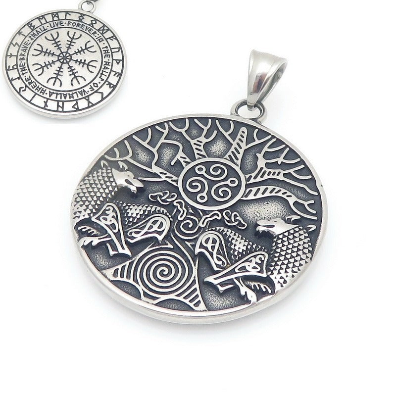 Kemstone Titanium Steel Viking Rune Disc Pendant Necklace for Men KP117021-LU