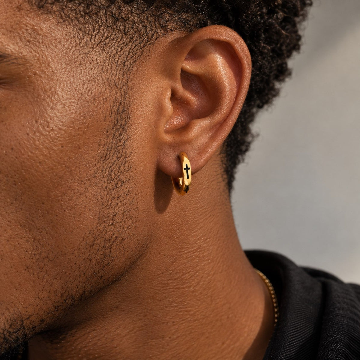 Kemstone Cross Hoop Earrings for Men Stainless Steel EH-870