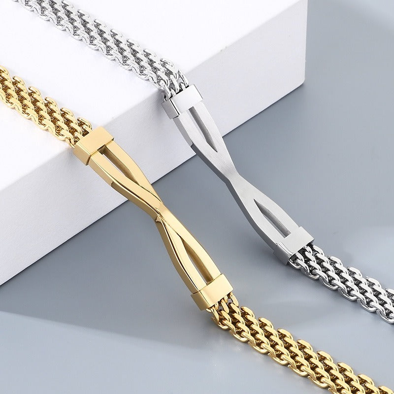 Kemstone Titanium Steel Twisted Bar Bracelet – Minimalist Link Chain for Men KB212529-KFC