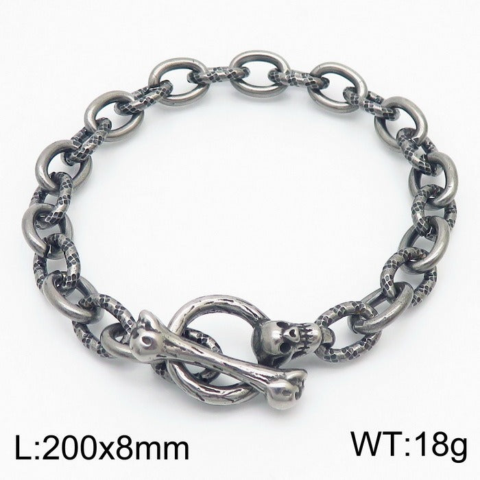Kemstone Bone Clasp Skull Bracelet for Men Titanium Steel Vintage Chain Detail KB179416-Z