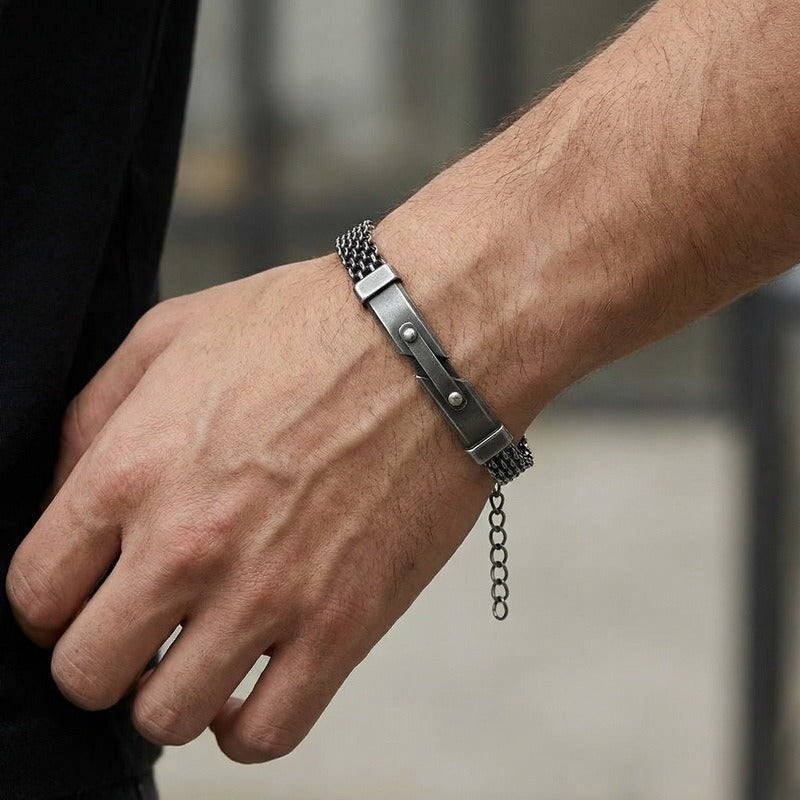 Kemstone Titanium Steel Woven Chain Bracelet for Men Curved Plate KB213344-KFC