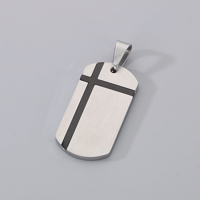 Kemstone Bar Pendant Necklace Stainless Steel Minimalist Cross Crack Texture Men KP130991-HR