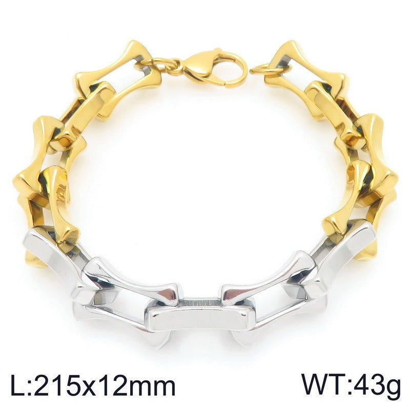 Kemstone Men’s Two-Tone Titanium Steel Bamboo Chain – 10/11/12mm KB207211-Z