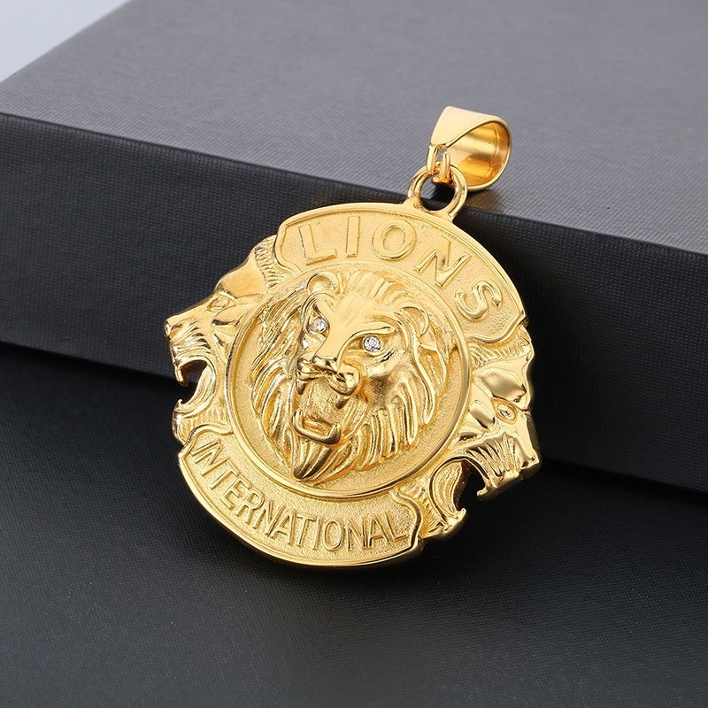 Colgante Kemstone Hiphop Mythology Series - Collar de acero y titanio con máscara de hacha de doble cara y diosa serpiente del mal de ojo para hombre KP130917-MZOZ