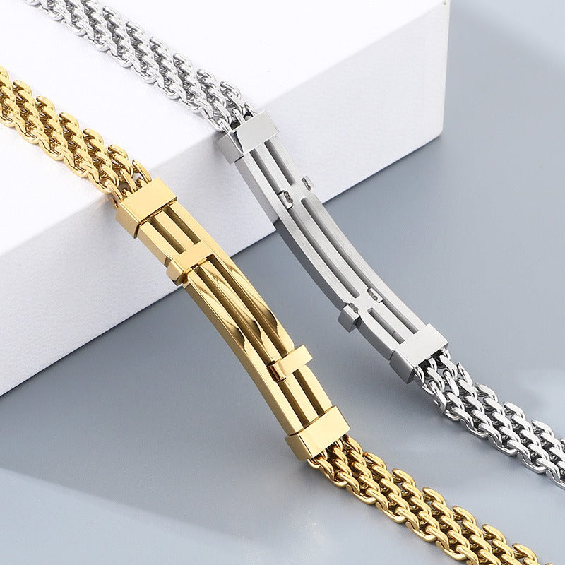 Kemstone Titanium Steel Mesh Chain Bracelet for Men Geometric Bar Adjustable Gold Silver Black KB212525-KFC
