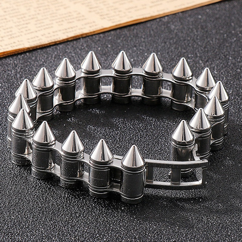 Kemstone Bullet Spike Bracelet – Stainless Steel Rugged Biker Men’s Jewelry KB149758