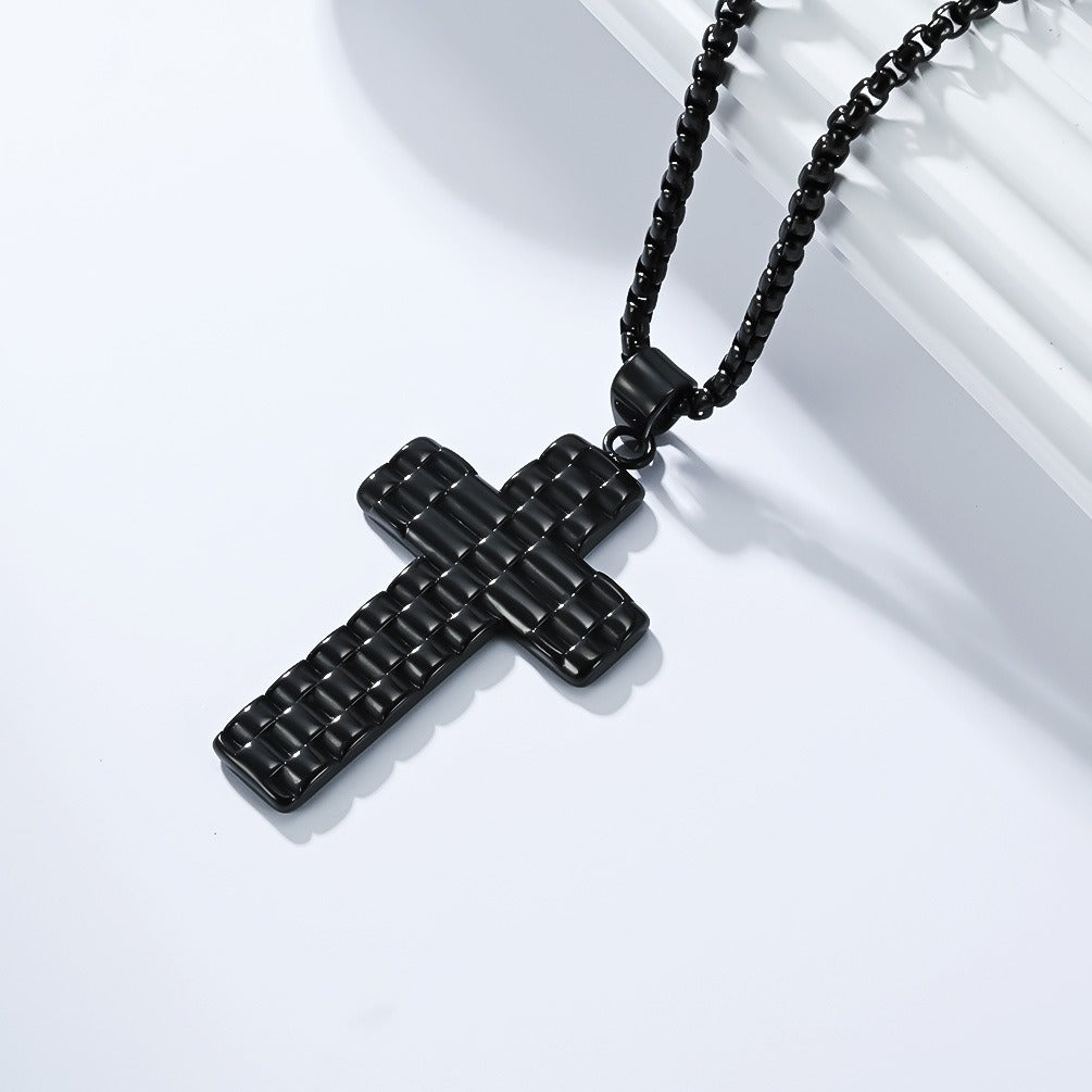 Kemstone Textured Cross Pendant Necklace for Men Stainless Steel Vintage K-PT653
