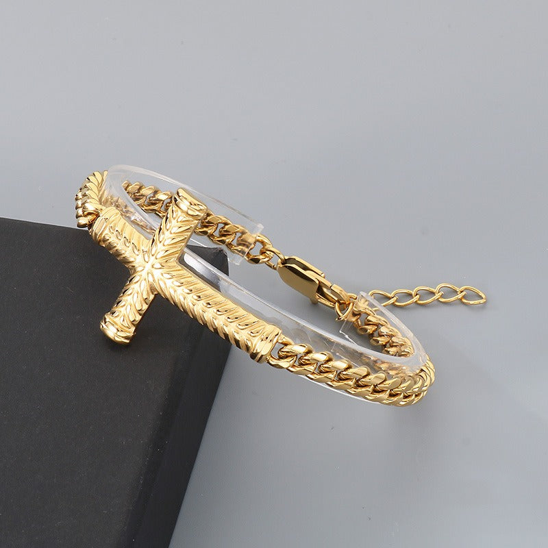 Kemstone Stainless Steel Adjustable Cross Cuban Link Bracelet for Men KB210837-KFC