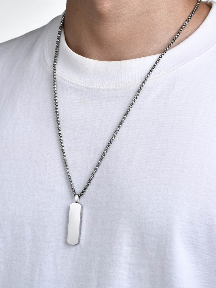 Kemstone Stainless Steel Rectangular Bar Pendant Necklace for Men PN-1874