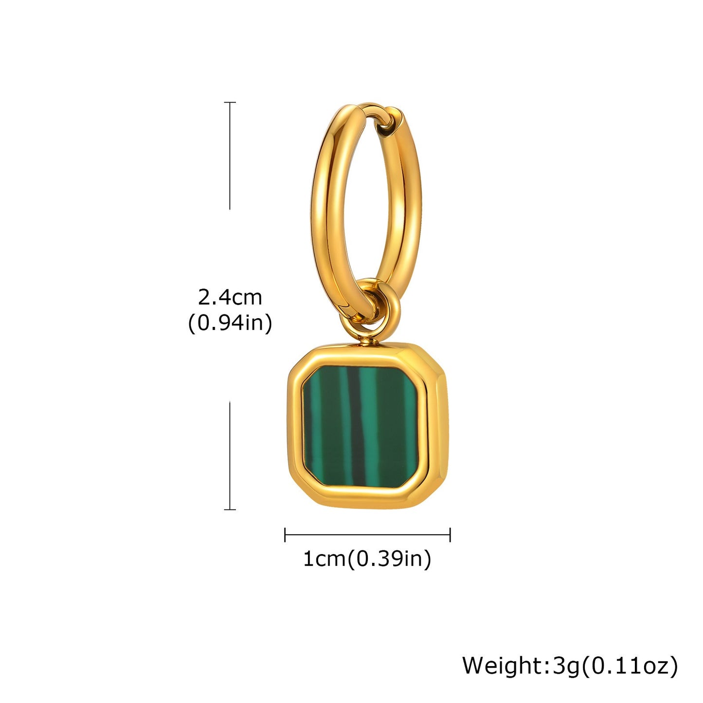 Kemstone Men & Women’s Stainless Steel Square Drop Earrings – Shell, Tiger Eye, Malachite ED-936