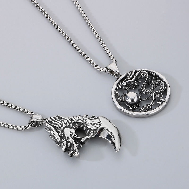 Kemstone Dragon Pendant Necklace for Men Titanium Steel Vintage Carved Design KP100398-KFC