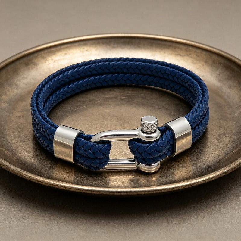 Kemstone Double Strand Braided Cord Bracelet for Men Stainless Steel Shackle Clasp KB214765-SJ