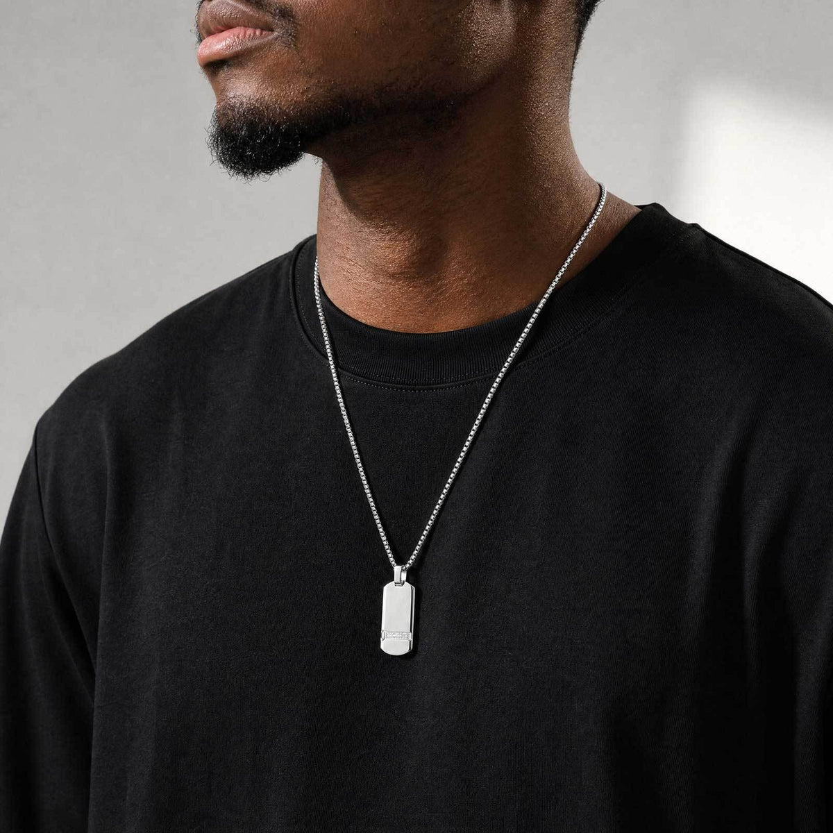 Kemstone Black Rectangular Pendant Necklace for Men Stainless Steel Cubic Zirconia Detail Punk Style PN-240