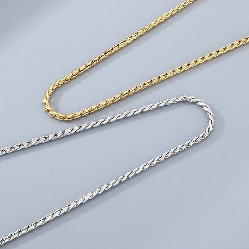 Kemstone Men’s Titanium Steel Rope Chain Necklace – 18K Gold Plated Streetwear Jewelry KN297832-Z