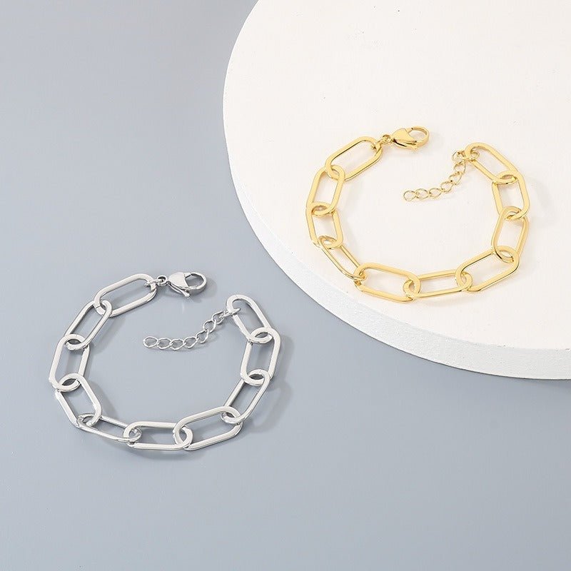 Kemstone Titanium Steel Paperclip Chain Necklace Bracelet for Men Women Minimalist Link KB211659-KFC