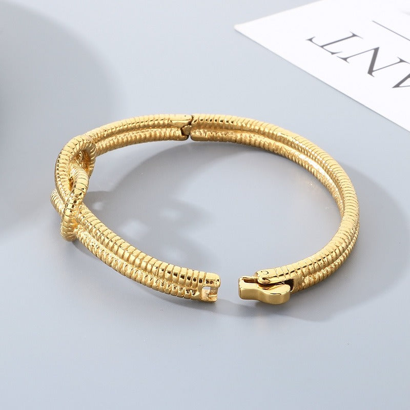Kemstone Titanium Steel Ribbed Knot Bangle for Men KB202407-KJX