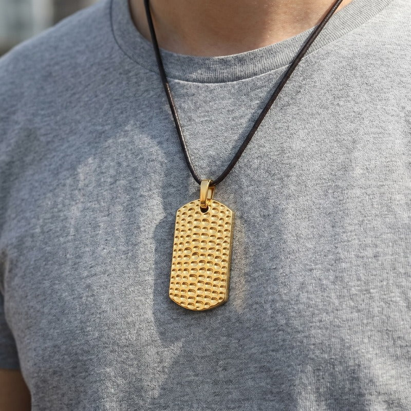 Kemson Hammered Tag Pendant Necklace Men Stainless Steel Vintage Textured Style KP118340-KJX