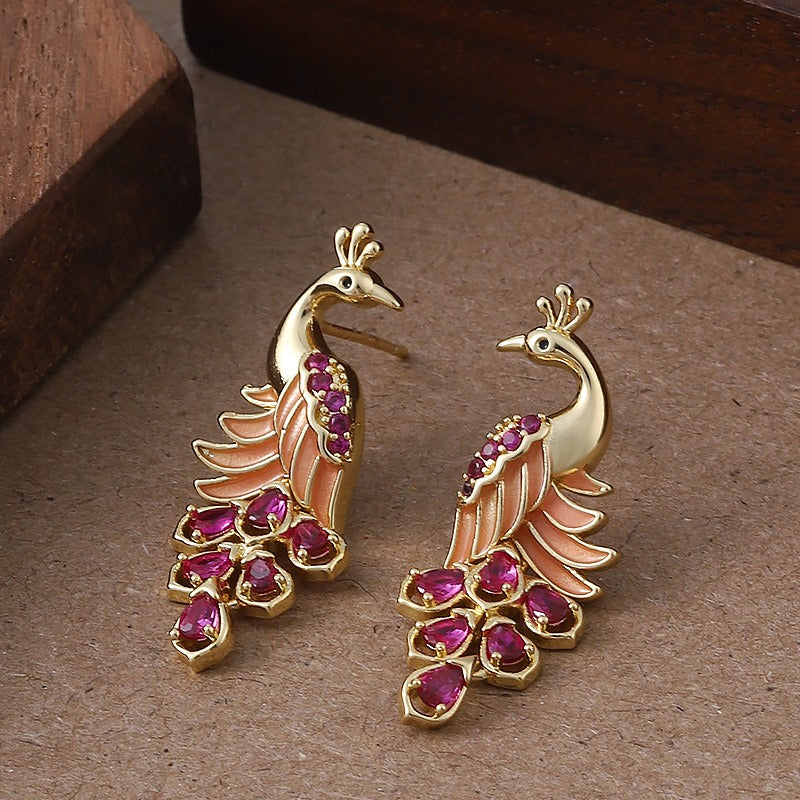 Kemstone Peacock Stud Earrings for Women Enamel Copper TD14102