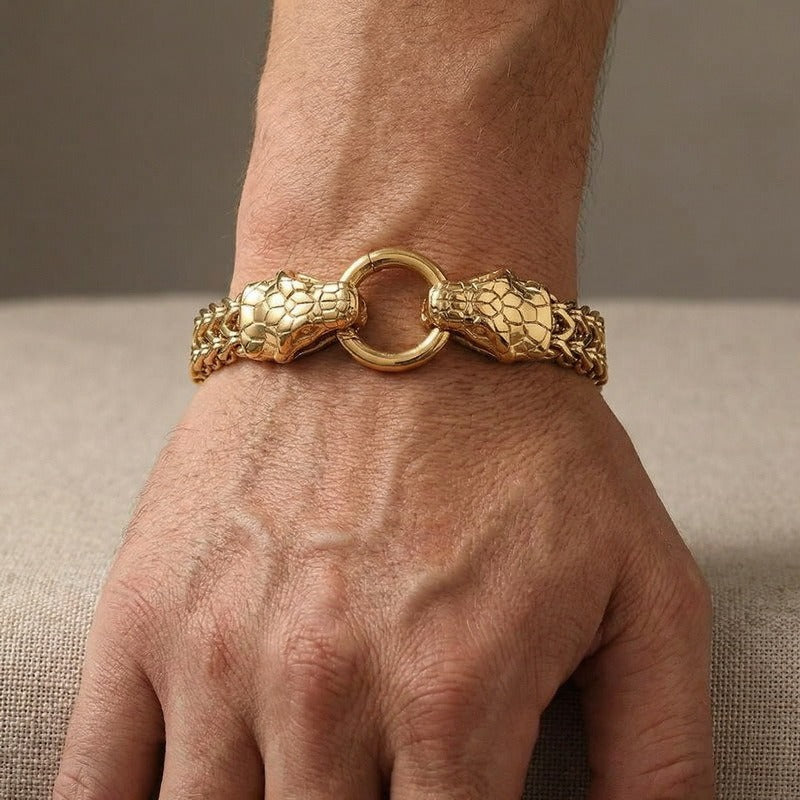 Kemstone Titanium Steel Double Snake Head Chain Bracelet Vintage Style for Men KB139889-KJX