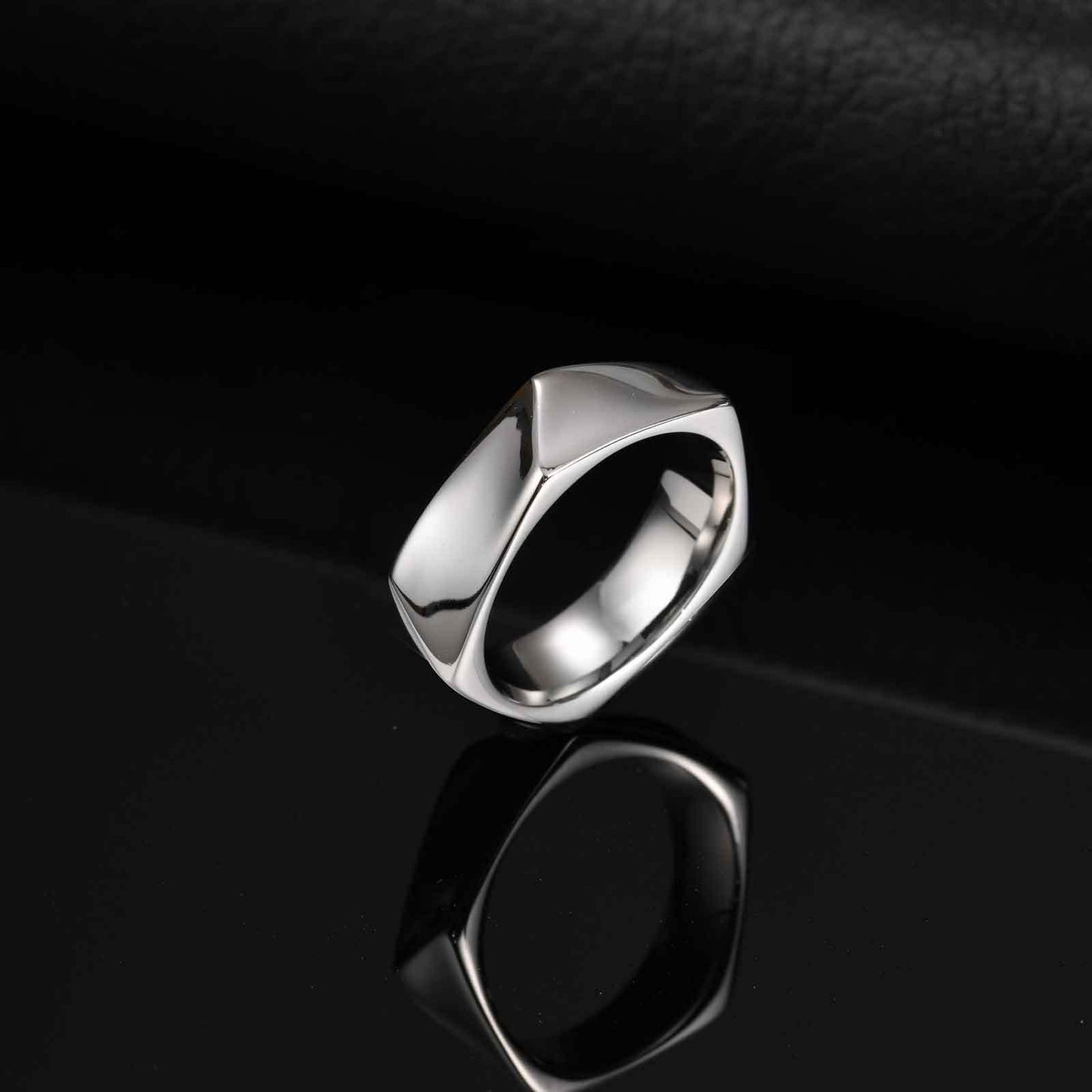 Kemstone Stainless Steel Geometric Ring – Pentagon Minimalist Band for Men RC-915