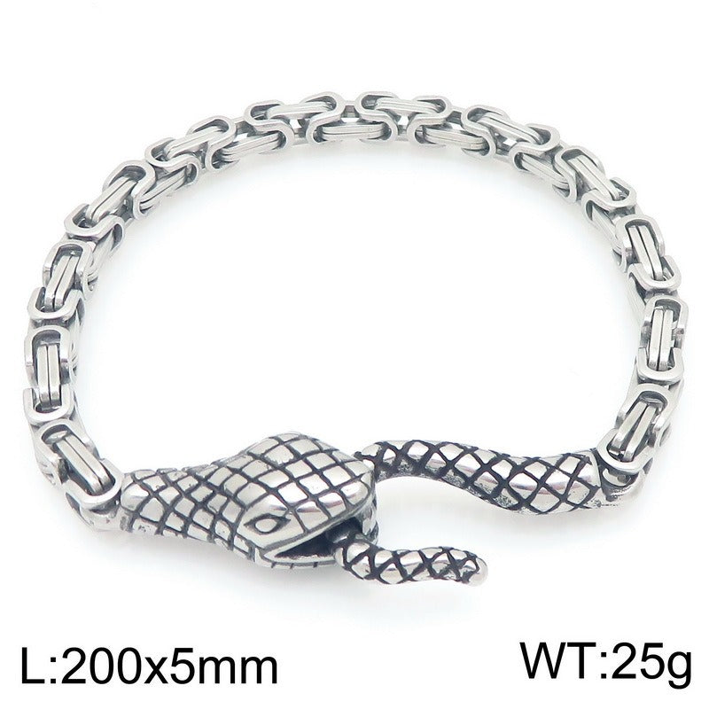 Kemstone Punk Snake Head Chain Bracelet for Men – Titanium Steel 200mm KB203290-Z