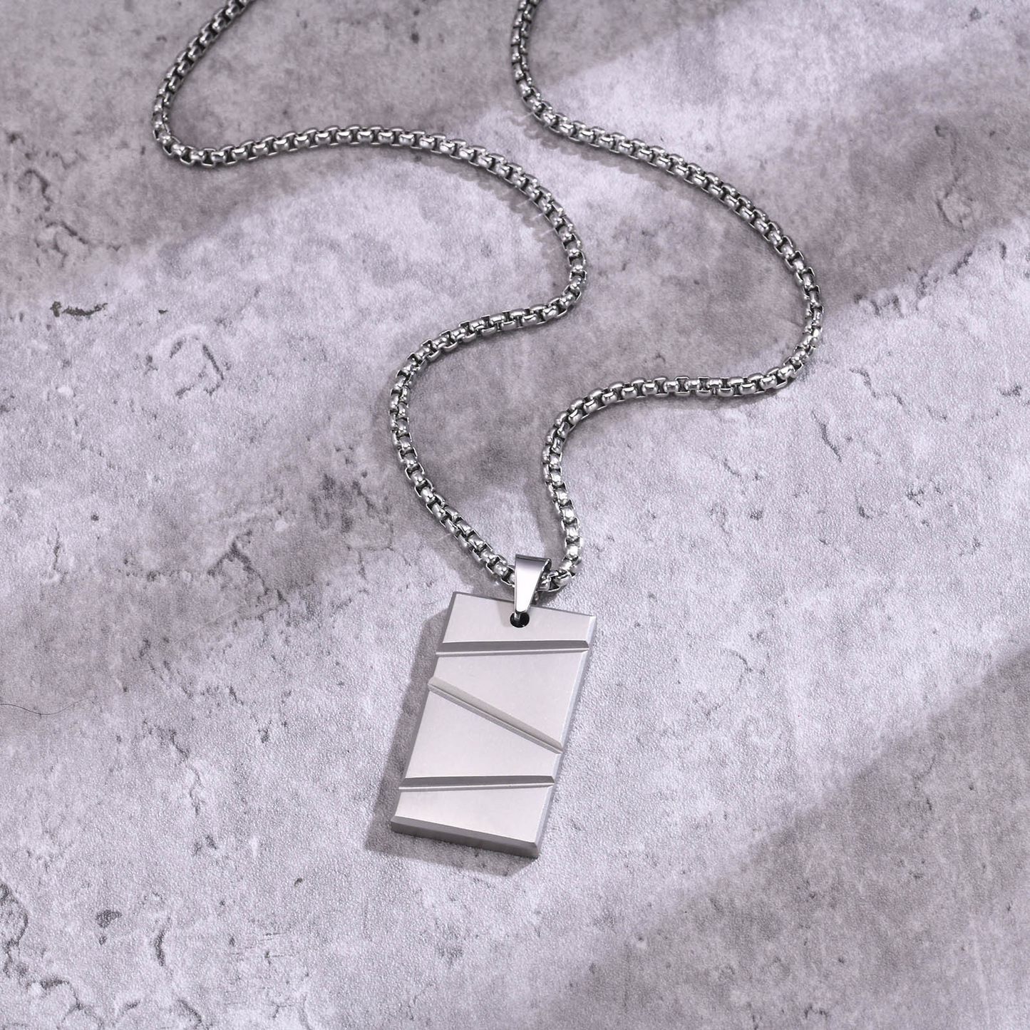 Kemstone Rectangle Bar Pendant Necklace – Stainless Steel for Men PN-1927