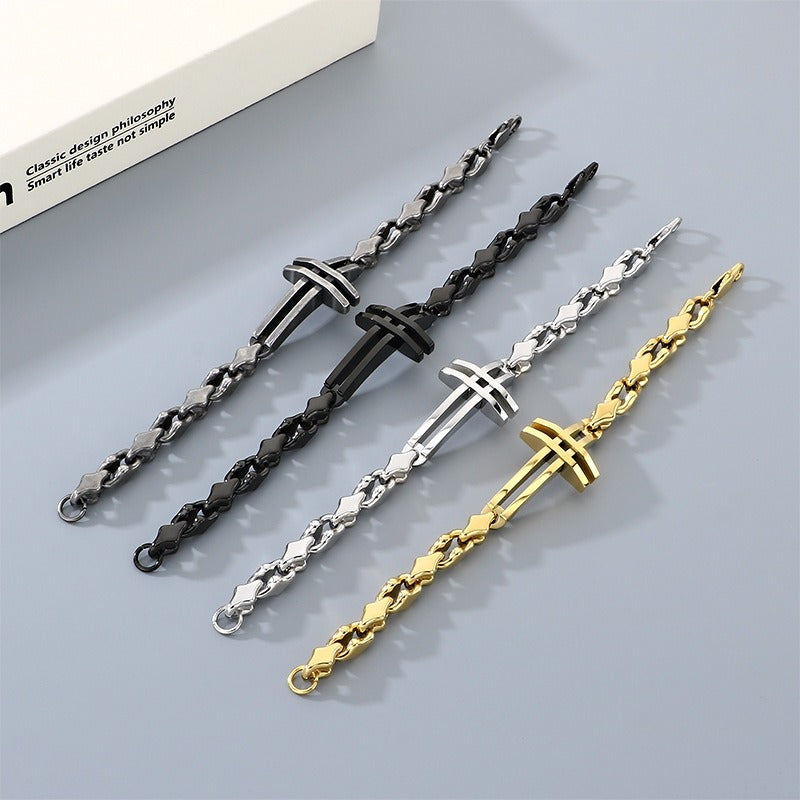 Kemstone Titanium Steel Handmade Cross Diamond Link Bracelet for Men KB211386-KFC