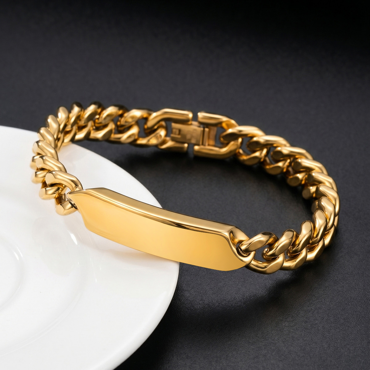 Kemstone Stainless Steel Cuban Chain Curved Plate Bracelet Men Retro Punk Hip Hop BR-2796