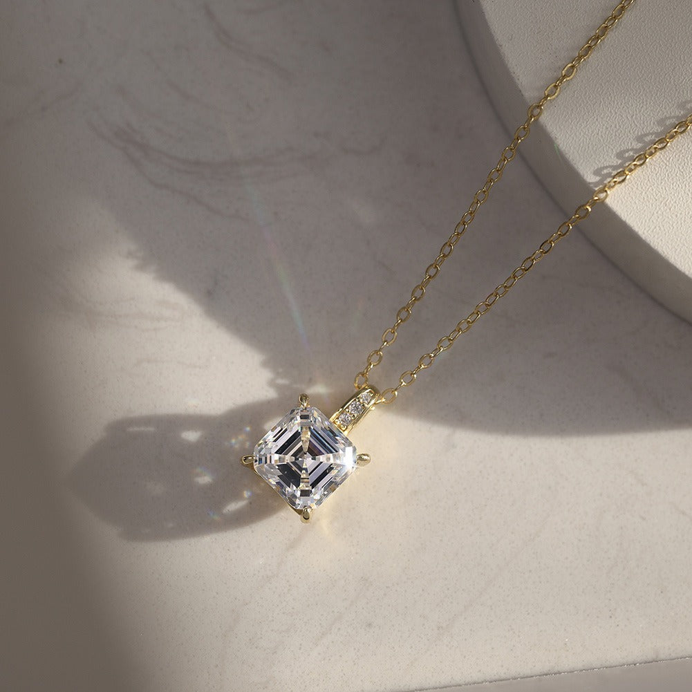 Kemstone 925 Sterling Silver Square Pendant Necklace for Women Cubic Zirconia Gold Silver LZN15
