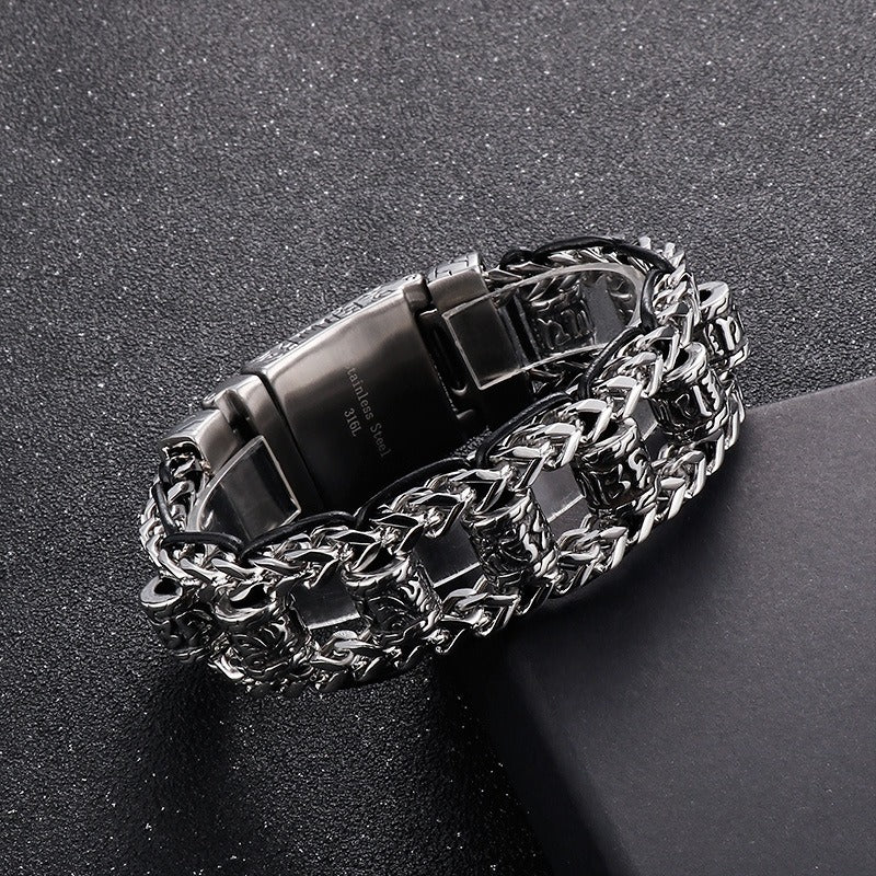 Kemstone Vintage-Style Dragon Bone Chain Bracelet & Punk Hollow-Titanium Steel Man's Ancient Six-Syllable True-Word Necklace KB145903