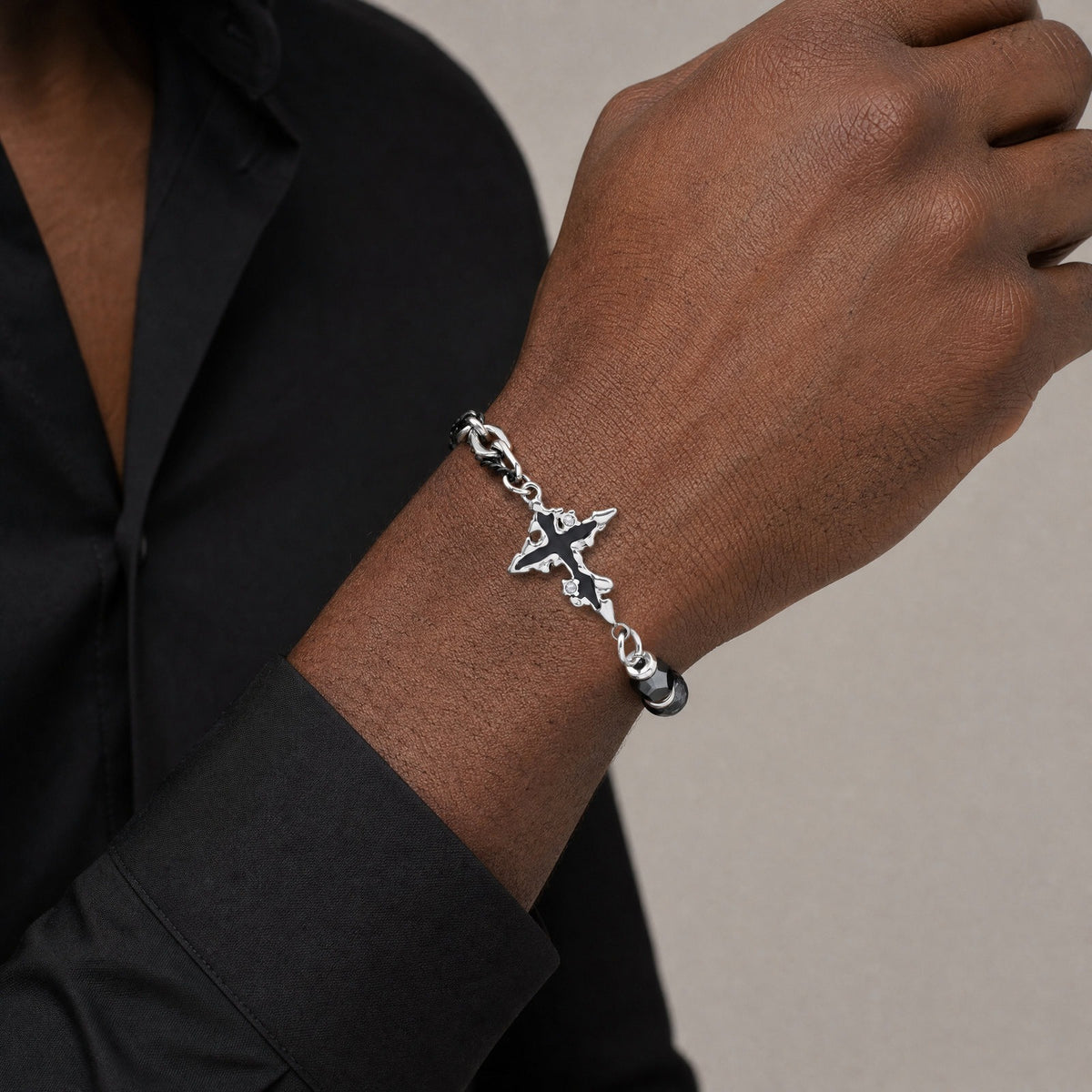 Kemstone Layered Bead & Chain Bracelet for Men with Stainless Steel Links BR-3281