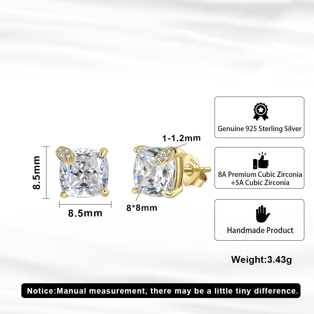 925 Sterling Silver Cushion Cut Zircon Stud Earrings for Women | 8mm Square Gold & White Gold Plated Hypoallergenic Jewelry by Kemstone A4-LZE58