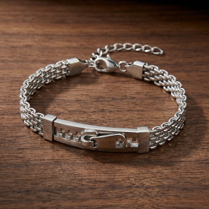 Kemstone Titanium Steel Layered Chain Bracelet for Men Zipper Bar Mesh Link KB213347-KF