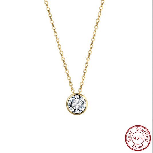 Kemstone Round Bezel Set Moissanite Pendant Necklace – 925 Sterling Silver MON11