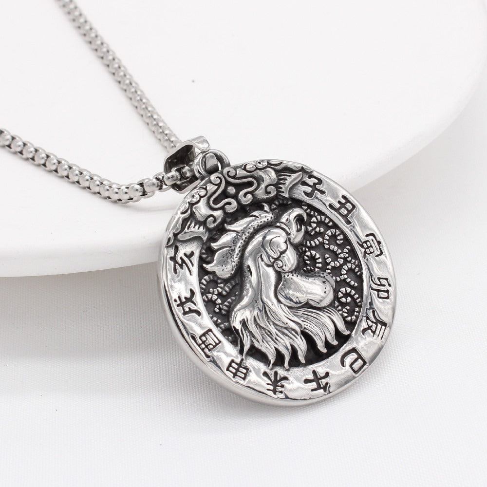 Kemston Zodiac Animal Medallion Necklace for Men Stainless Steel Vintage P0959