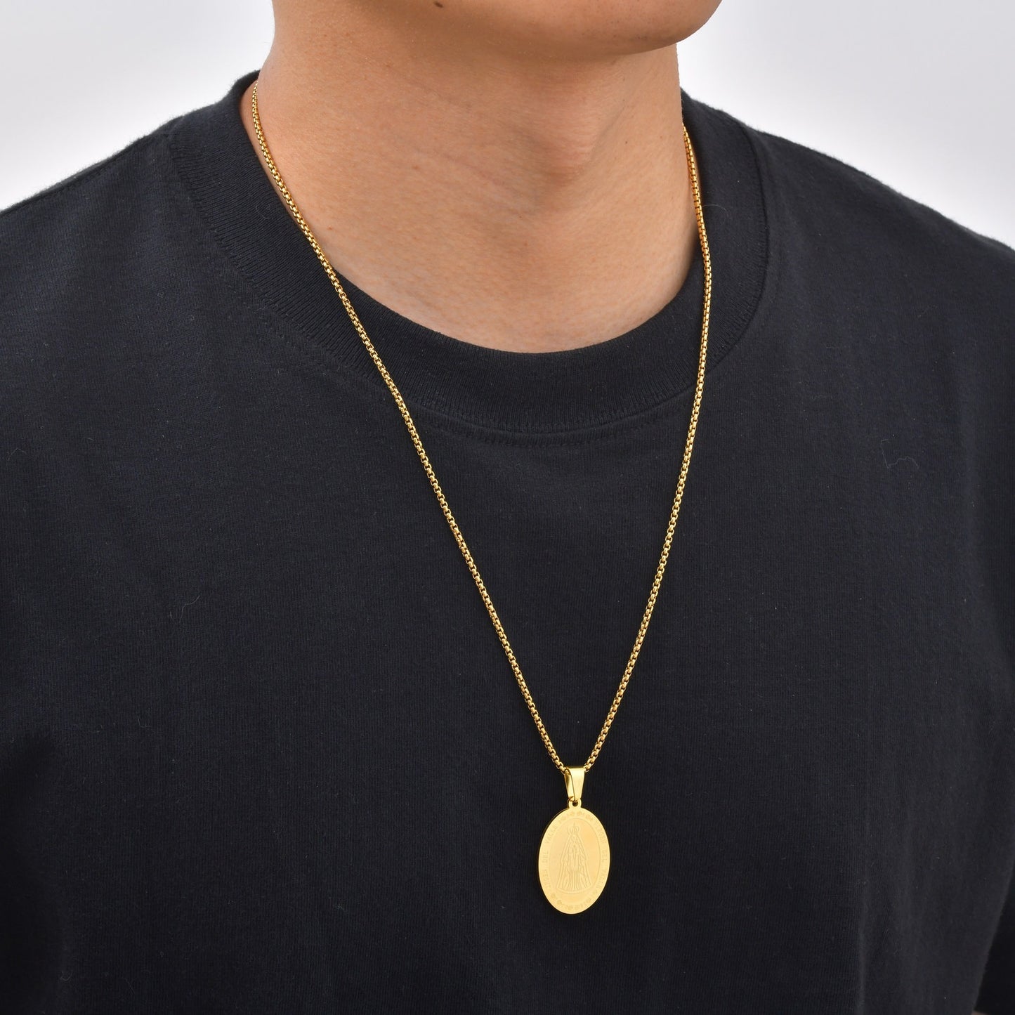 Kemstone Oval Medallion Pendant Necklace for Men Stainless Steel Vintage Relief PN-2399