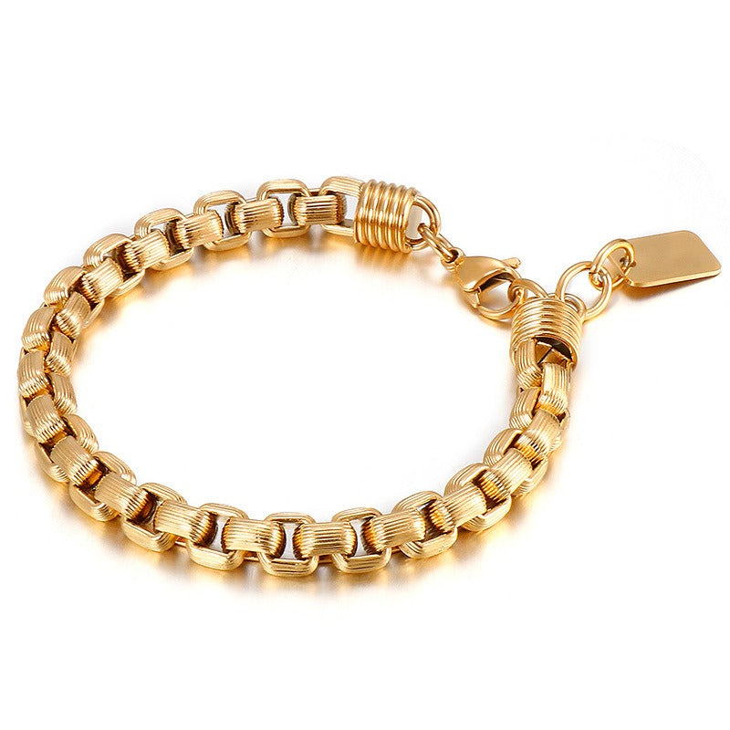 Kemstone Titanium Steel Box Link Bracelet for Men Square Chain Punk Gold Silver Black KB138817-KFC